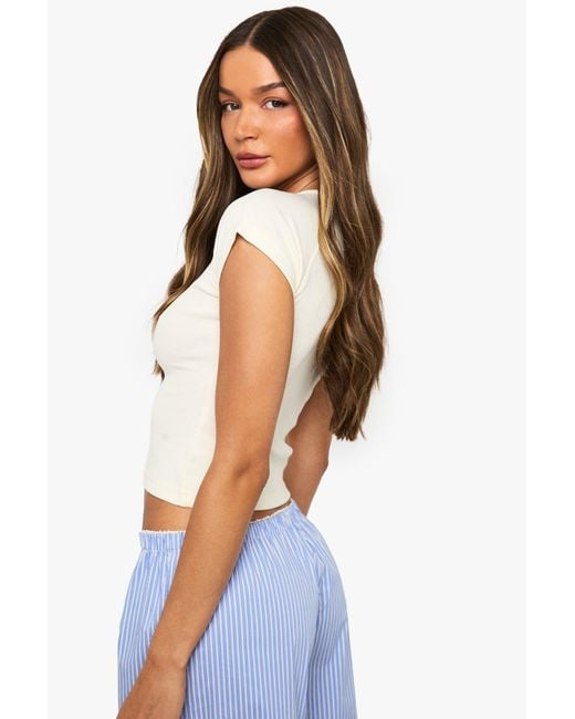 Boohoo White Rib Button Through Cap Sleeve Top