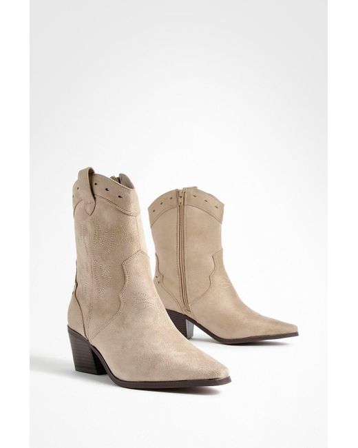 Boohoo Natural Cut Out Detail Western Cowboy Boots