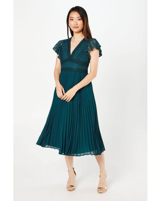 slim fit dress slacks COAST TEAL LACE BODICE & JEWEL BELT SLEEVELESS FIT & FLARE OCCASION DR –  Whispers Dress Agency main image 1
