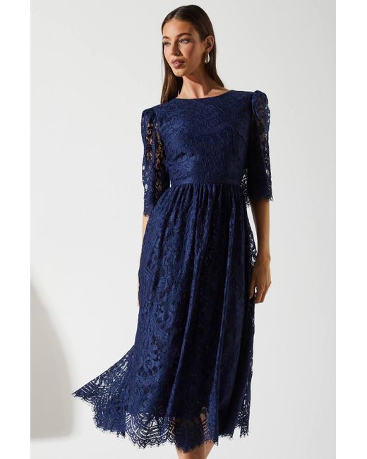 Coast Blue Lace Short Sleeve Midi Dress