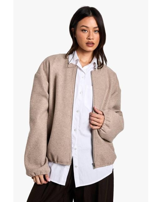 Boohoo Natural Tall Wool Look Bomber Jacket