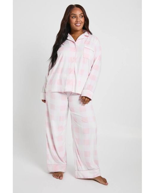 Boohoo Pink Plus Flannel Trouser Pj Set