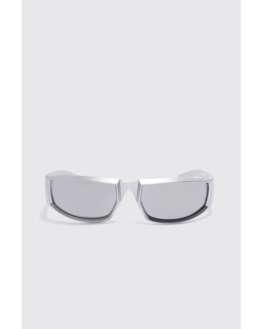 BoohooMAN White Racer Wrap Sunglasses for men