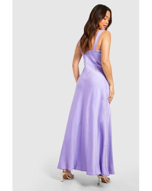 Boohoo Purple Satin Ruched Bust Maxi Slip Dress