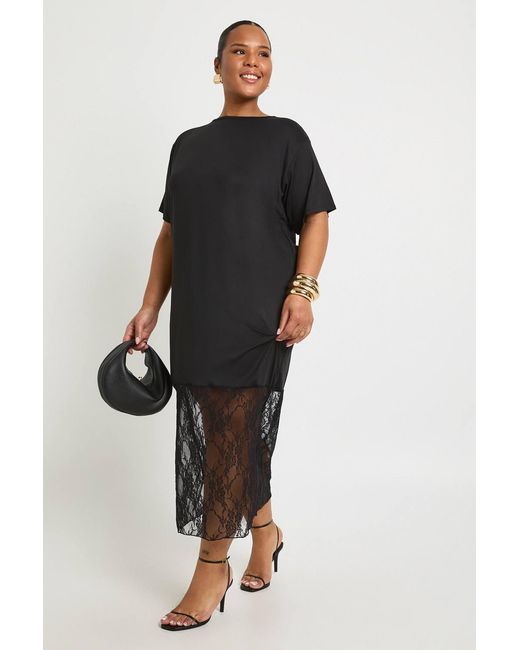 Boohoo Women's Black Plus Lace Detail Midaxi T-Shirt Dress