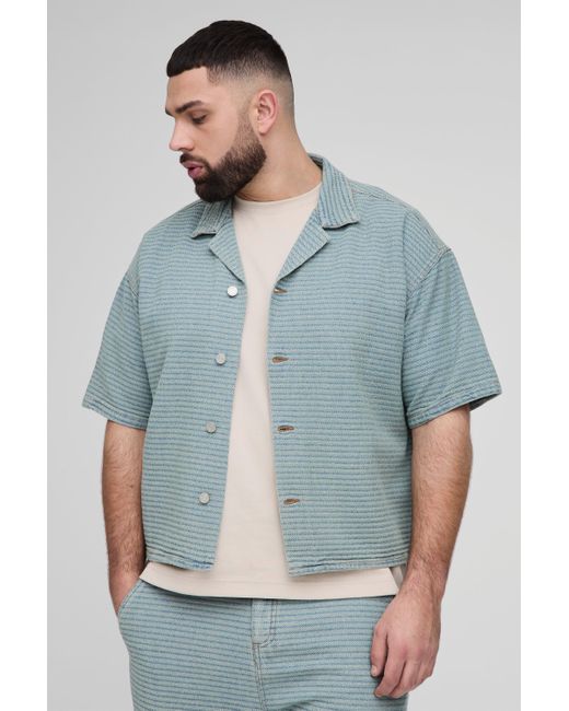 Camisa Plus Oversize Vaquera Recta De Jacquard Con Solapas Boohoo de color Blue