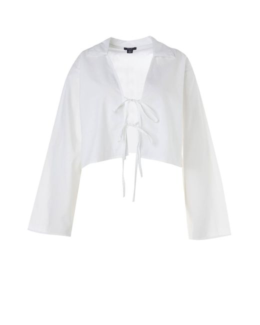 Nasty Gal White Plus Cotton Tie Front Collared Wide Cuff Shirt