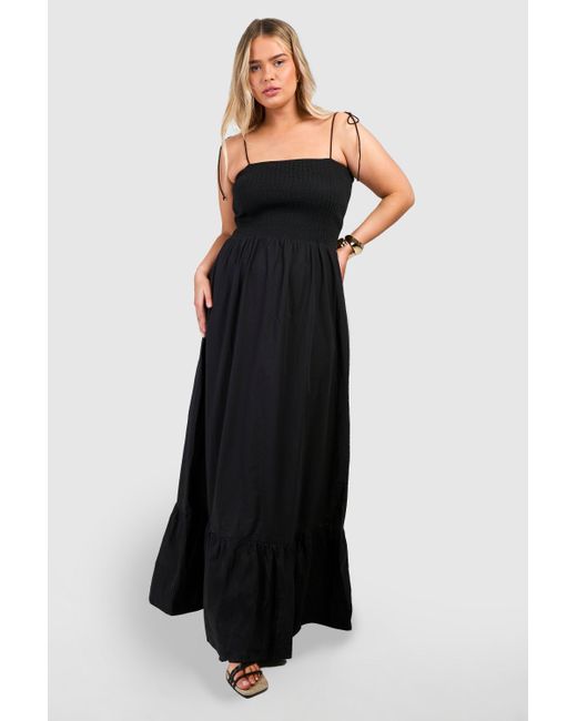 Boohoo Black Plus Woven Shirred Bust Bandeau Maxi Dress