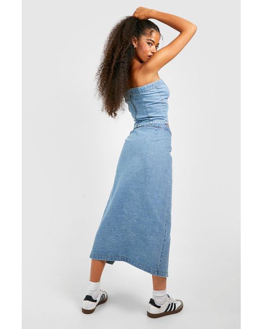 Boohoo Blue Asymmetric Wrap Midaxi Denim Skirt