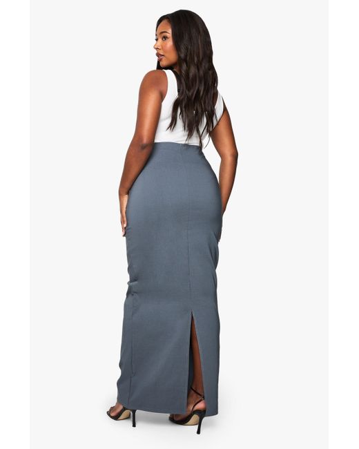 Boohoo Blue Plus Bengaline Column Maxi Skirt
