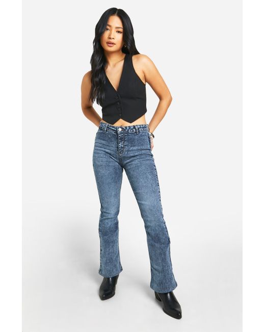 Boohoo Blue Petite Butt Shaper High Rise Skinny Flared Jeans