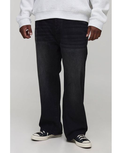 BoohooMAN Black Plus Straight Leg Extreme Washed Woven Tab Jeans for men