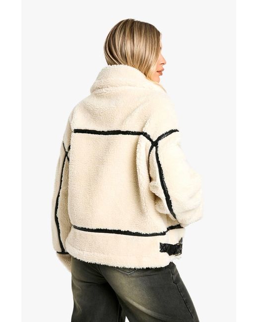 Boohoo Natural Borg Oversized Aviator Jacket