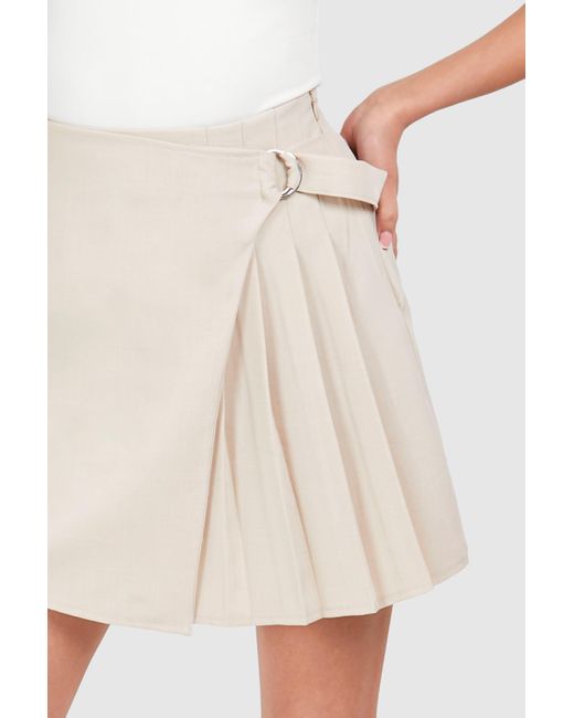 Tall Linen Look Pleated Tennis Skirt Boohoo de color White