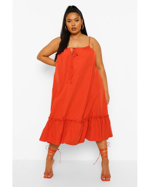 drawstring shoulder midi dress