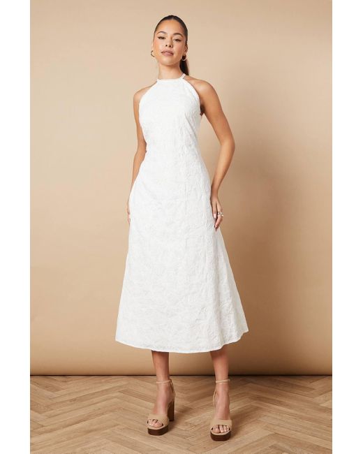 Oasis Natural Floral Lace High Neck Midi Dress
