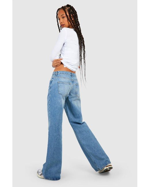 Boohoo Blue Tall Low Rise Extreme Wide Leg Jeans