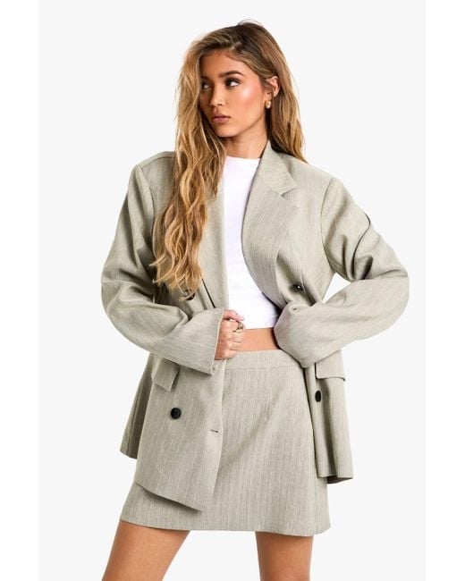 Boohoo Natural Pinstripe A-Line Tailored Mini Skirt