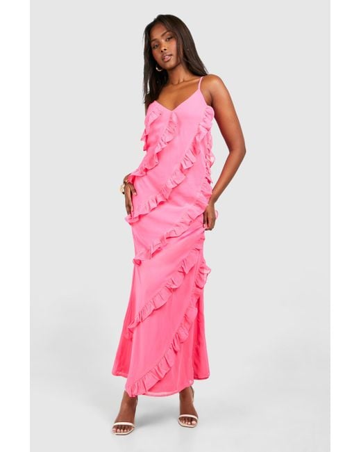 Boohoo Pink Ruffle Tiered Maxi Dress