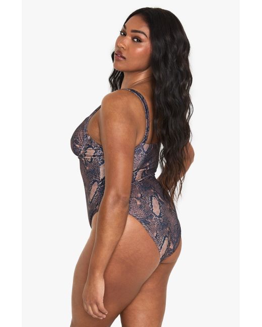 Boohoo Purple Plus Print Underwire Bathing Suit