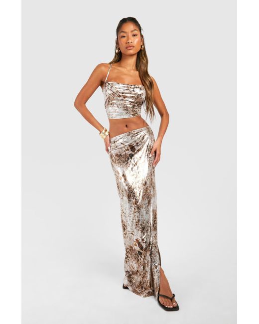 Boohoo White Foil Maxi Skirt With Back Strap Detail
