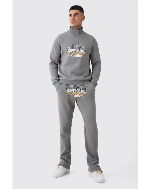 Boohoo Gray Tall Official Studios Funnel Neck Gusset Tracksuit