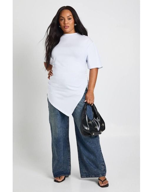 Boohoo White Plus Split Side Ruched T-Shirt