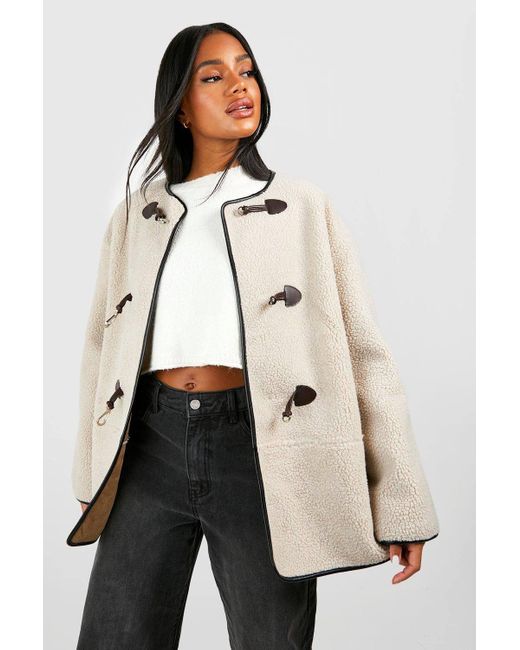 Boohoo White Toggle Button Teddy Jacket