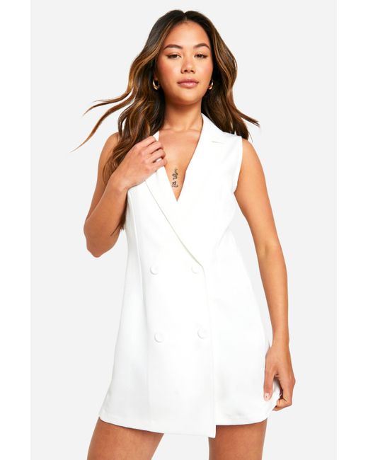 Boohoo White Double Breasted Micro Mini Blazer Dress