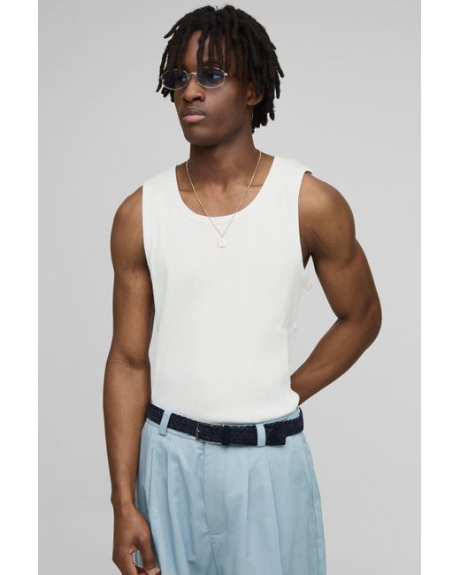 BoohooMAN White Slim Fit Bhm Collection Ribbed Tank for men