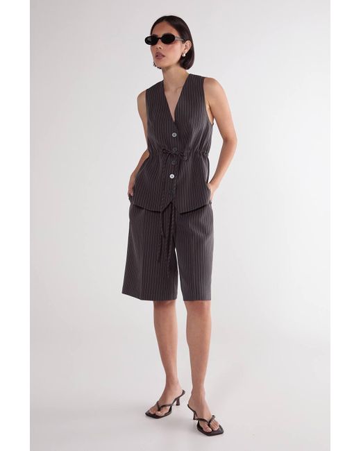 Nasty Gal Gray (Az) Pinstripe Ruched Tie Front Waistcoat