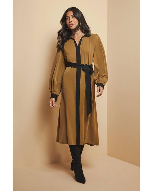 Wallis Natural Contrast Panel Midi Shirt Dress