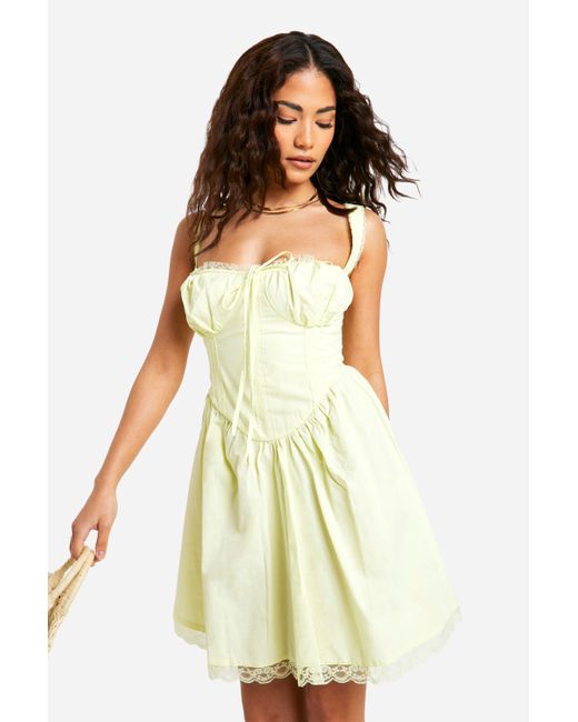 Boohoo Yellow Petite Cotton Strappy Milkmaid Mini Dress