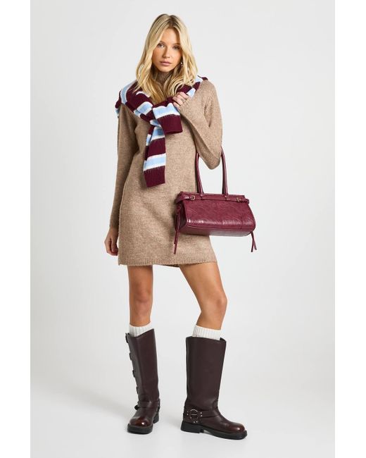 Boohoo Women's Brown High Neck Super Soft Knitted Mini Dress -  www.ice4pros.com.br