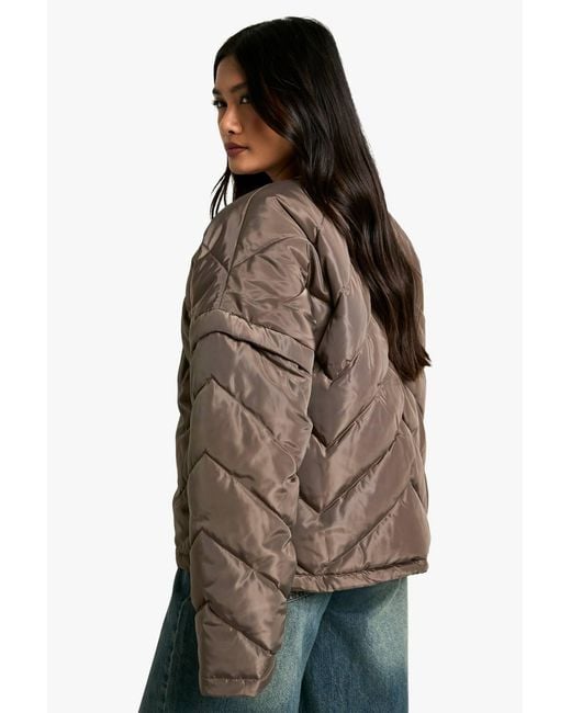 Boohoo Brown Quilted Collarless Puffer Jacket