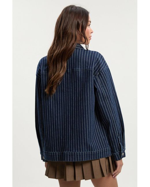 Stripe Denim Collared Jacket Boohoo de color Blue