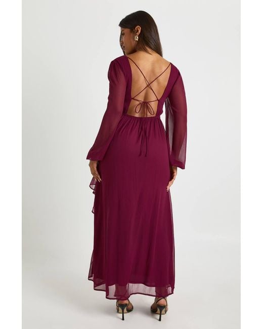 Boohoo Women's Red Chiffon Frill Maxi Dress - ice4pros.com.br