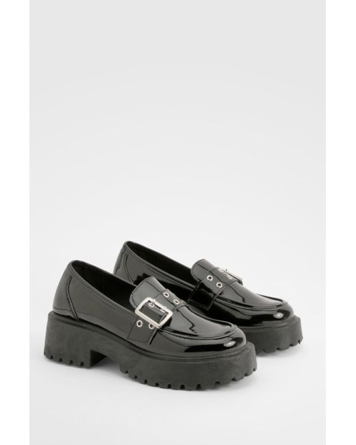 Chunky Sole Patent Buckle Loafers Boohoo de color Black