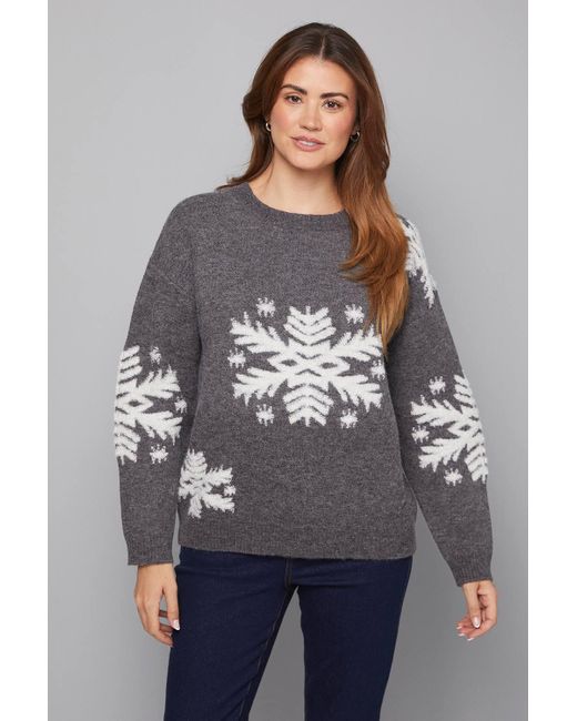 Wallis Gray Snowflake Pattern Crew Neck Sweater
