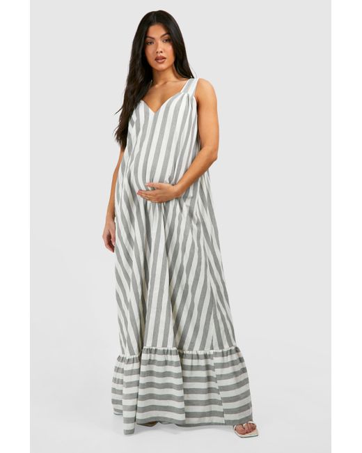 Maternity Striped Poplin Sleeveless Maxi Dress Boohoo de color White
