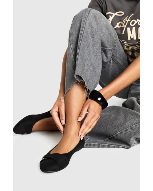 Boohoo Gray Wide Fit Twist Front Ballet Flats