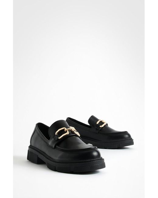 Boohoo Black Chunky Sole Square Trim Loafers
