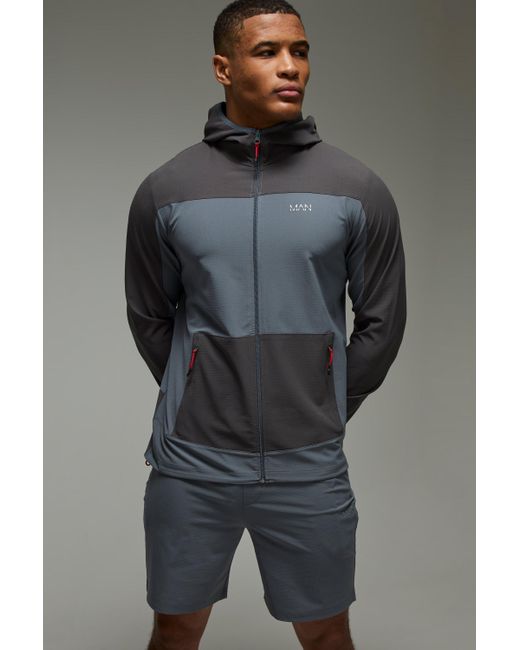 Boohoo Gray Active Stretch Ripstop Colour Block Short Tracksuit