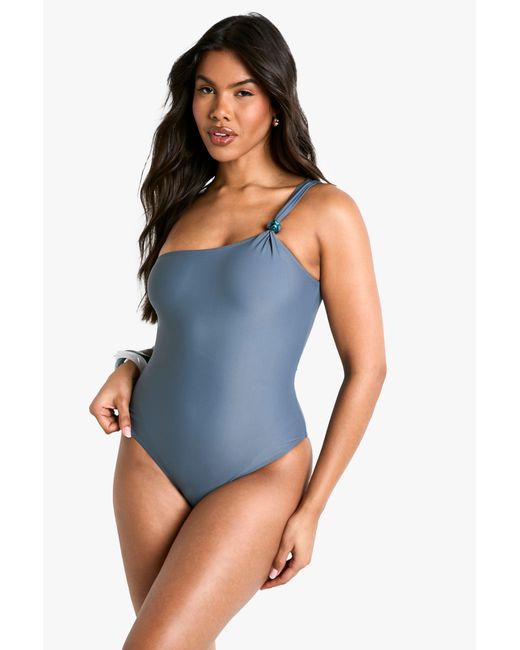 Bañador Con Un Hombro Descubierto Y Cuentas Boohoo de color Blue