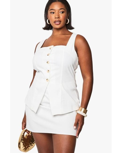Boohoo Plus Waistcoat Align Mini Dress in White | Lyst