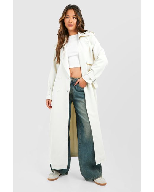Oversized Double Breast Trench Coat Boohoo de color Natural