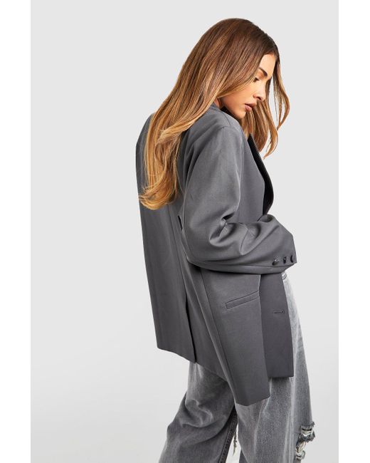 Boohoo Gray Double Breasted Relaxed Fit Tailored Blazer