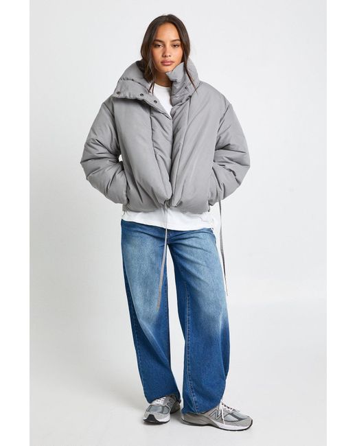 Boohoo Blue Short Funnel Neck Puffer Jacket