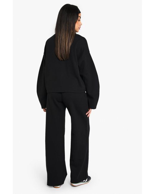 Boohoo Black Wide Leg Interlock Jogger