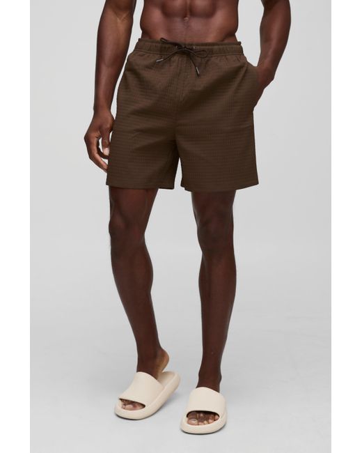 Bañador De Largo Medio Con Costuras Antidesgarros Boohoo de color Brown